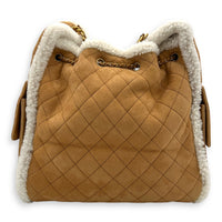 C25 Hobo Medium Brown Shoulder Bag in Shearling, Gold hardware