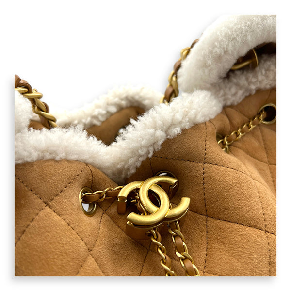 C25 Hobo Medium Brown Shoulder Bag in Shearling, Gold hardware