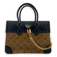 City Malle Top Handle Bag MM Brown in Coated Canvas, Gold hardware