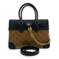 City Malle Top Handle Bag MM Brown in Coated Canvas, Gold hardware