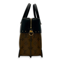 City Malle Top Handle Bag MM Brown in Coated Canvas, Gold hardware