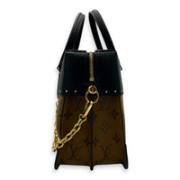 City Malle Top Handle Bag MM Brown in Coated Canvas, Gold hardware