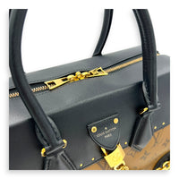 City Malle Top Handle Bag MM Brown in Coated Canvas, Gold hardware
