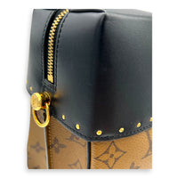 City Malle Top Handle Bag MM Brown in Coated Canvas, Gold hardware