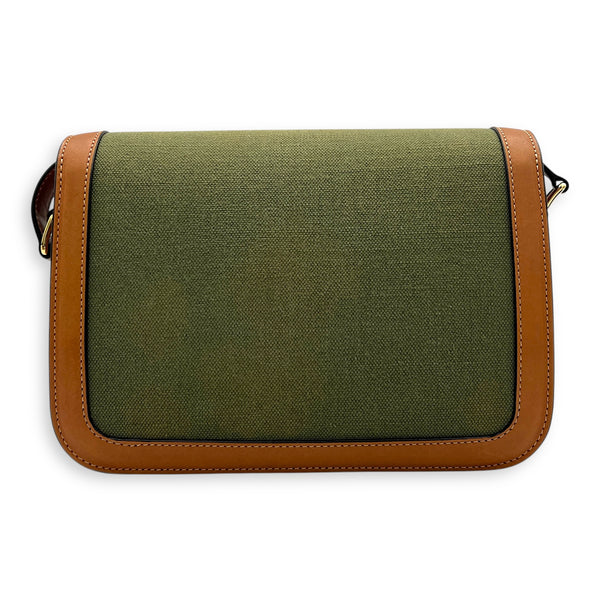 Triomphe Teen Khaki and Brown Shoulder Bag in Canvas, Gold hardware