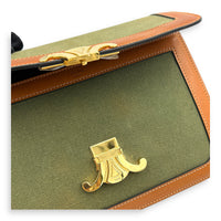 Triomphe Teen Khaki and Brown Shoulder Bag in Canvas, Gold hardware
