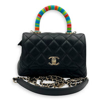 Flap Top Handle Bag Mini Black in Lambskin, Silver hardware