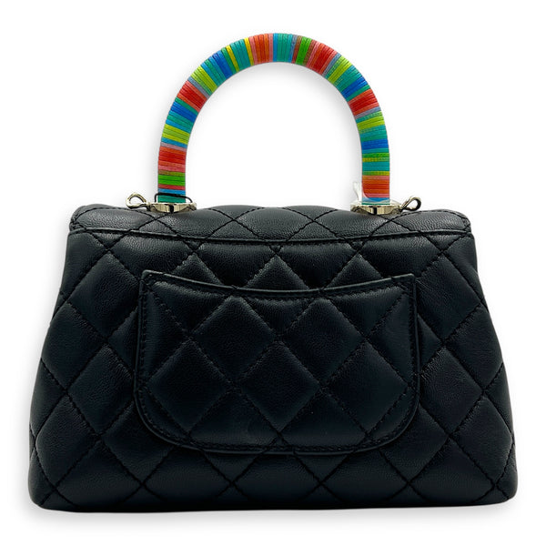 Flap Top Handle Bag Mini Black in Lambskin, Silver hardware