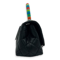 Flap Top Handle Bag Mini Black in Lambskin, Silver hardware