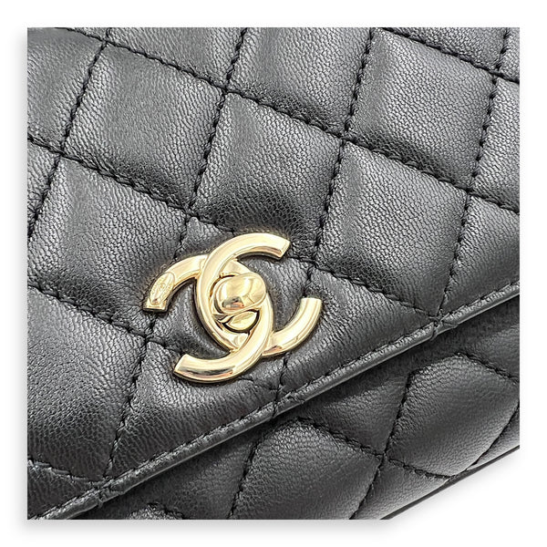 Flap Top Handle Bag Mini Black in Lambskin, Silver hardware