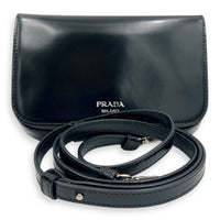 Logo Black Crossbody Bag in Box Calfskin, Silver hardware