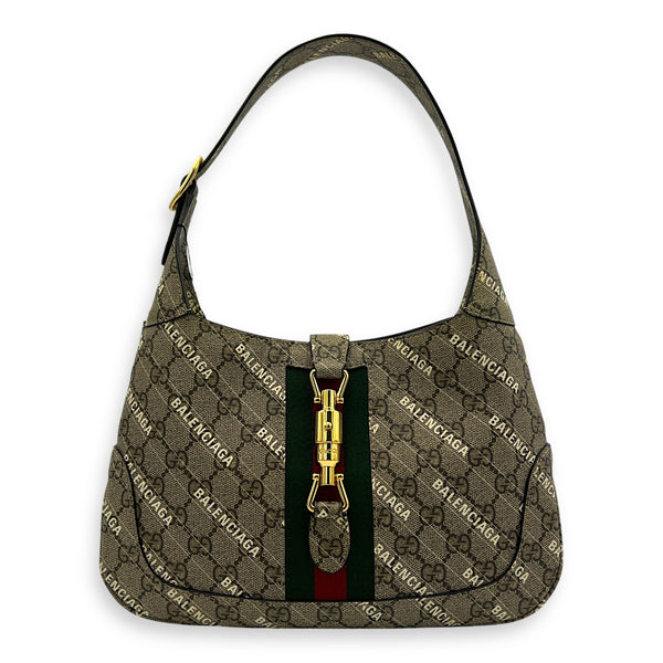 Jackie 1961 Grey Shoulder Bag in Coated Canvas, Gold hardware