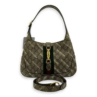 Jackie 1961 Grey Shoulder Bag in Coated Canvas, Gold hardware