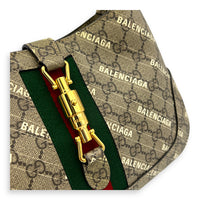Jackie 1961 Grey Shoulder Bag in Coated Canvas, Gold hardware