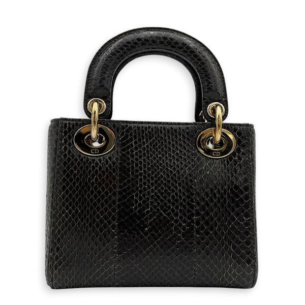 Lady Dior Top Handle Bag Mini Grey in Python Leather, Gold hardware