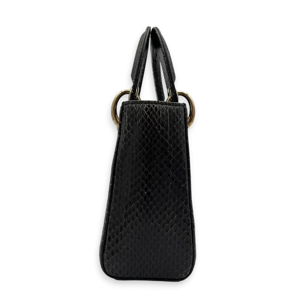Lady Dior Top Handle Bag Mini Grey in Python Leather, Gold hardware
