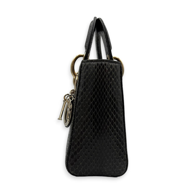 Lady Dior Top Handle Bag Mini Grey in Python Leather, Gold hardware