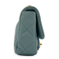 Mini Square Blue Shoulder Bag in Calfskin, Gold Enamel hardware
