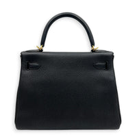 Kelly 28 Noir Top Handle Bag in Togo, Gold hardware