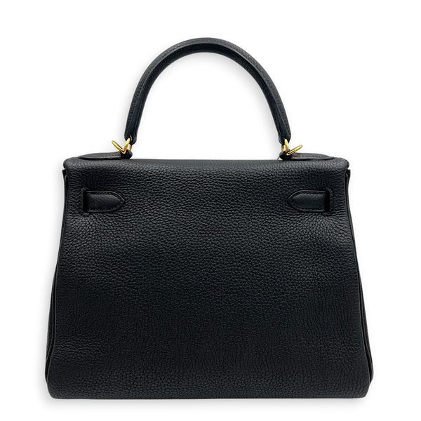 Kelly 28 Noir Top Handle Bag in Togo, Gold hardware
