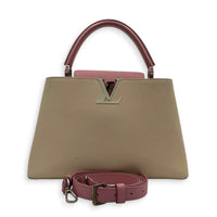 Capucines Top Handle Bag Beige in Taurillon Leather, Gold hardware