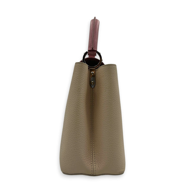 Capucines Top Handle Bag Beige in Taurillon Leather, Gold hardware