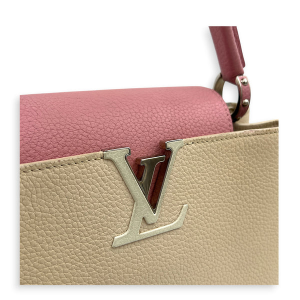 Capucines Top Handle Bag Beige in Taurillon Leather, Gold hardware