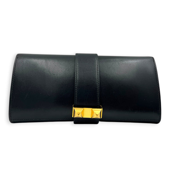 Medor Noir Clutch in Box Calfskin, Gold hardware