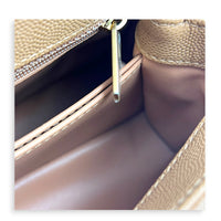 Coco Handle Quilted Top Handle Bag Brown in Caviar Leather, Gold hardware