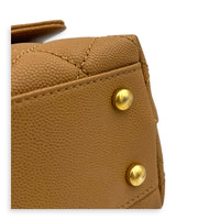 Coco Handle Quilted Top Handle Bag Brown in Caviar Leather, Gold hardware