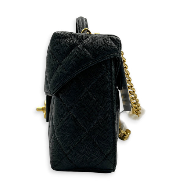 23C Vanity Box Top Handle Bag Black in Caviar Leather, Gold hardware