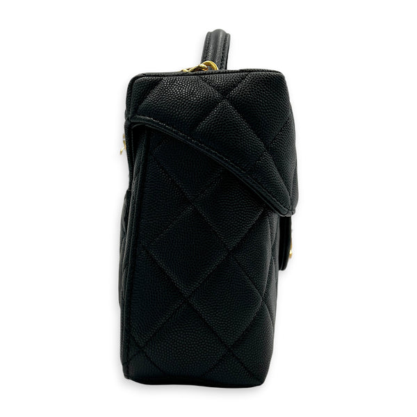 23C Vanity Box Top Handle Bag Black in Caviar Leather, Gold hardware