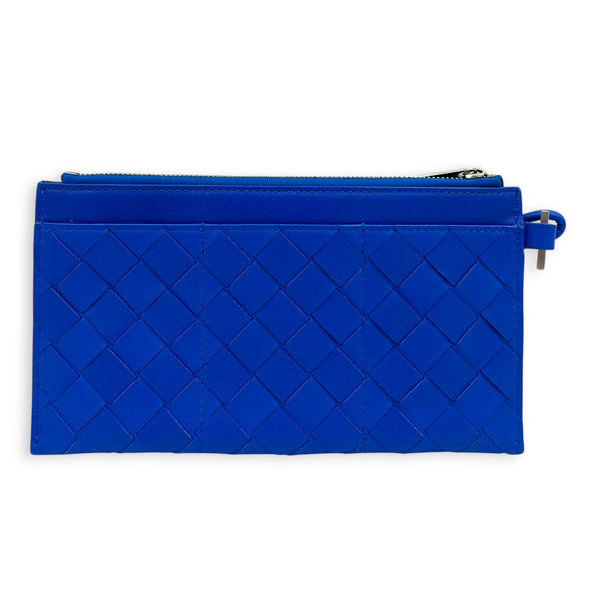 Intrecciato Pouch Blue in Calfskin, Silver hardware