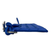 Intrecciato Pouch Blue in Calfskin, Silver hardware