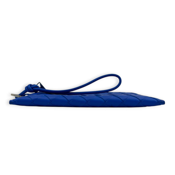 Intrecciato Pouch Blue in Calfskin, Silver hardware