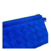 Intrecciato Pouch Blue in Calfskin, Silver hardware