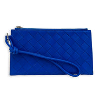 Intrecciato Pouch Blue in Calfskin, Silver hardware