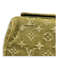Neo Speedy Green Top Handle Bag in Denim, Gold hardware