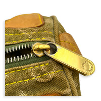 Neo Speedy Green Top Handle Bag in Denim, Gold hardware