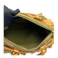 Neo Speedy Green Top Handle Bag in Denim, Gold hardware
