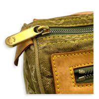 Neo Speedy Green Top Handle Bag in Denim, Gold hardware