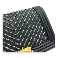 Boy Belt Bag Black in Calfskin, Gold hardware