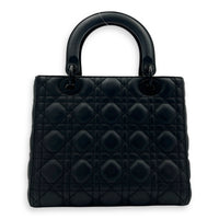 Lady Dior Top Handle Bag Medium Black in Lambskin, Gunmetal hardware