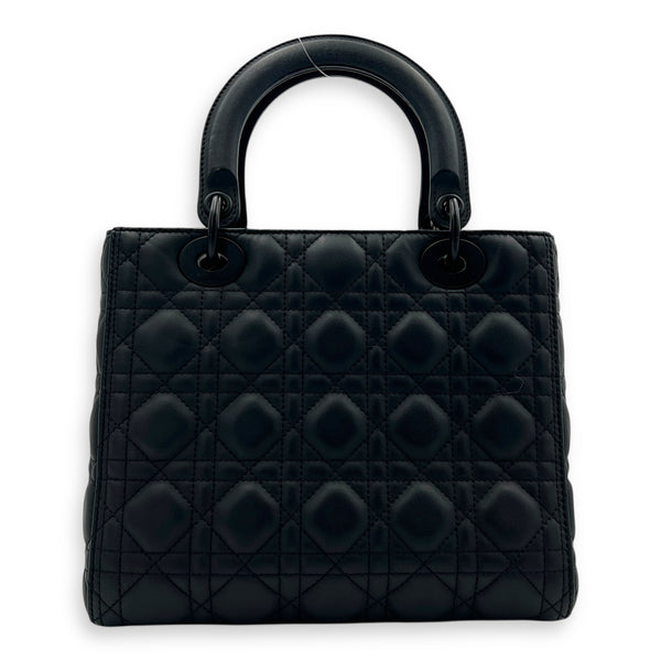 Lady Dior Top Handle Bag Medium Black in Lambskin, Gunmetal hardware