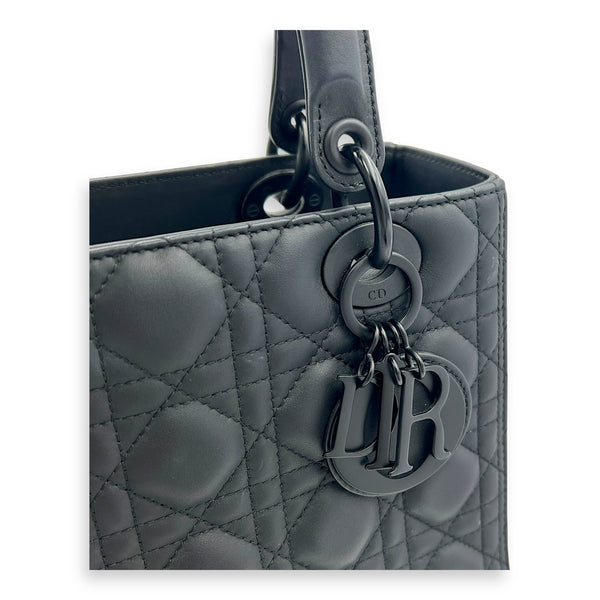 Lady Dior Top Handle Bag Medium Black in Lambskin, Gunmetal hardware