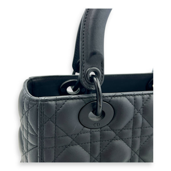 Lady Dior Top Handle Bag Medium Black in Lambskin, Gunmetal hardware
