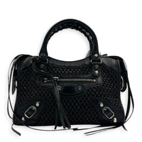 City Mini Woven Top Handle Bag in Mixed Calfskin, Silver hardware