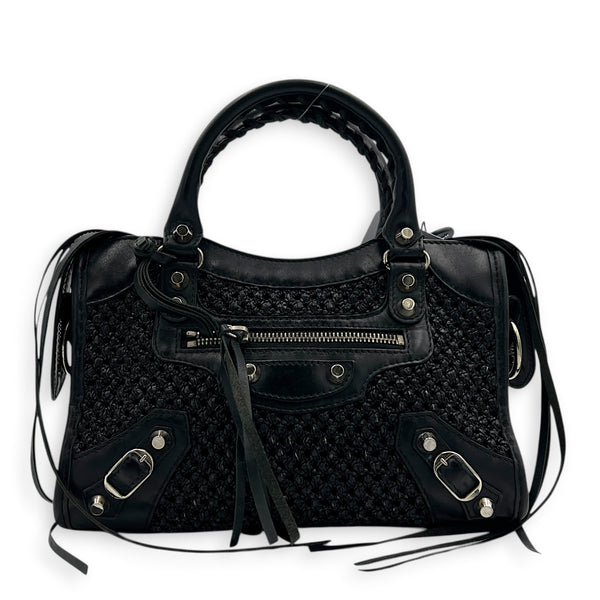 City Mini Woven Top Handle Bag in Mixed Calfskin, Silver hardware