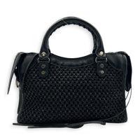 City Mini Woven Top Handle Bag in Mixed Calfskin, Silver hardware