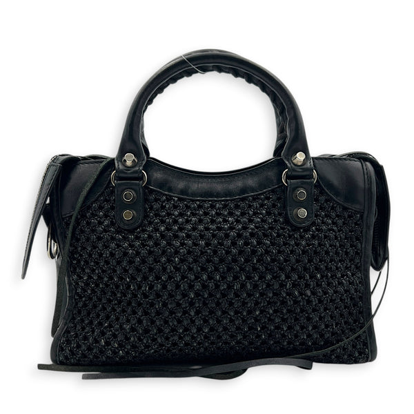 City Mini Woven Top Handle Bag in Mixed Calfskin, Silver hardware